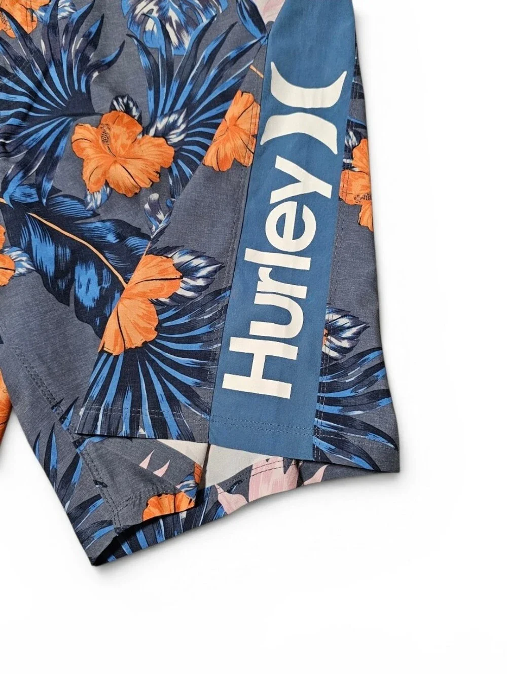 Hurley Swim Trunks Unlined Men's Blue & Orange Floral Front Key Pocket Size 38